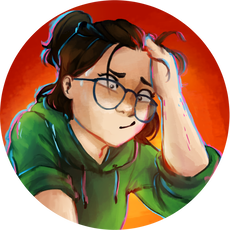 Eenaheeart profile picture, drawing of Nahee looking stressed against a red background. Click to go to the Creator section of the 